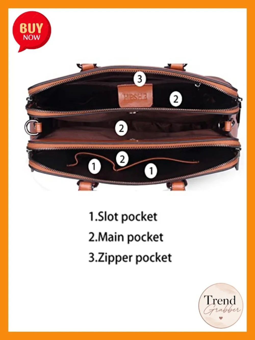 Genuine Leather Tote Shoulder Bag Multi Compartment Satchel